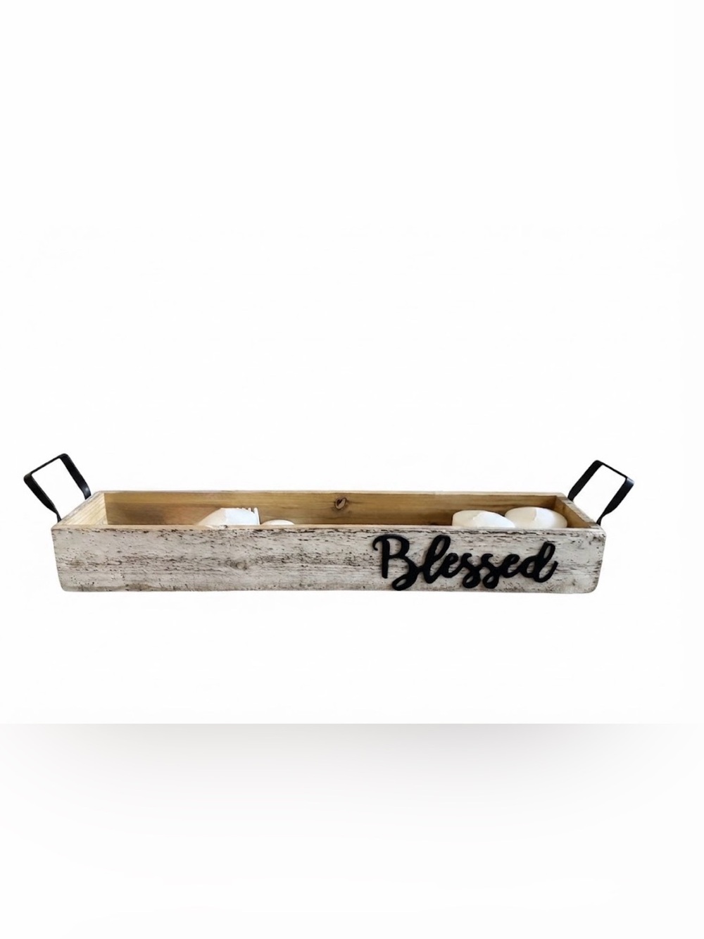 Wooden 'Blessed'  Tray distressed wood and Black